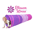 Blossom House play tunnel with little girl and logo.