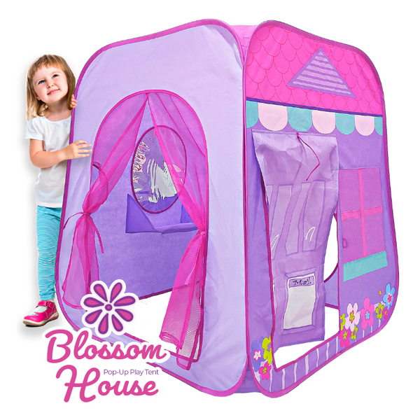 Pink Blossom House Pop-Up tent with little girl.